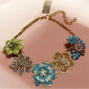 RARE Vintage  Lucy & Laurel Multicolor Enamel & Rhinestone Floral Necklace